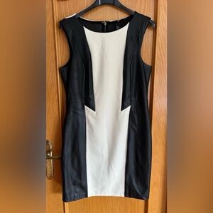 H&M black and cream fitted dress faux leather size 10 fits more like medium